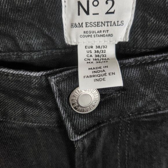NEW H&M No. 2 Regular Fit Stretch Whiskered Front Ashy Black Jeans 38x32 - Picture 5 of 7